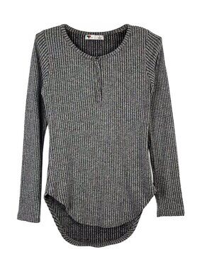 TEMT Womens Small Ribbed Grey Henley Long Sleeve Knit Button Top